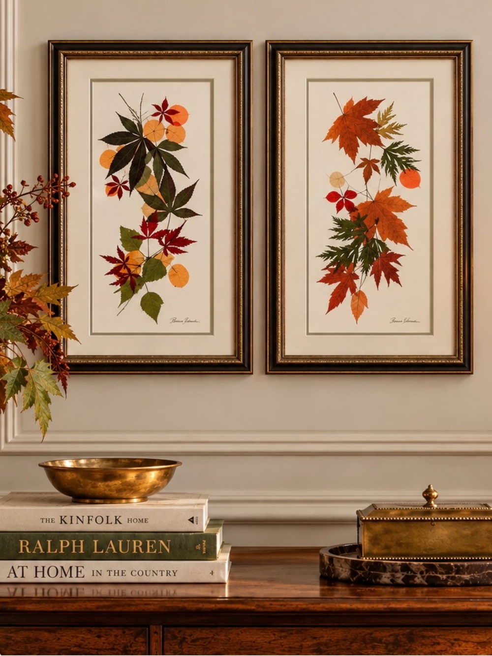 Botanical GiclĂŠe Prints Pair by Catherine Cowles of Leaf Motif 19â x 12â